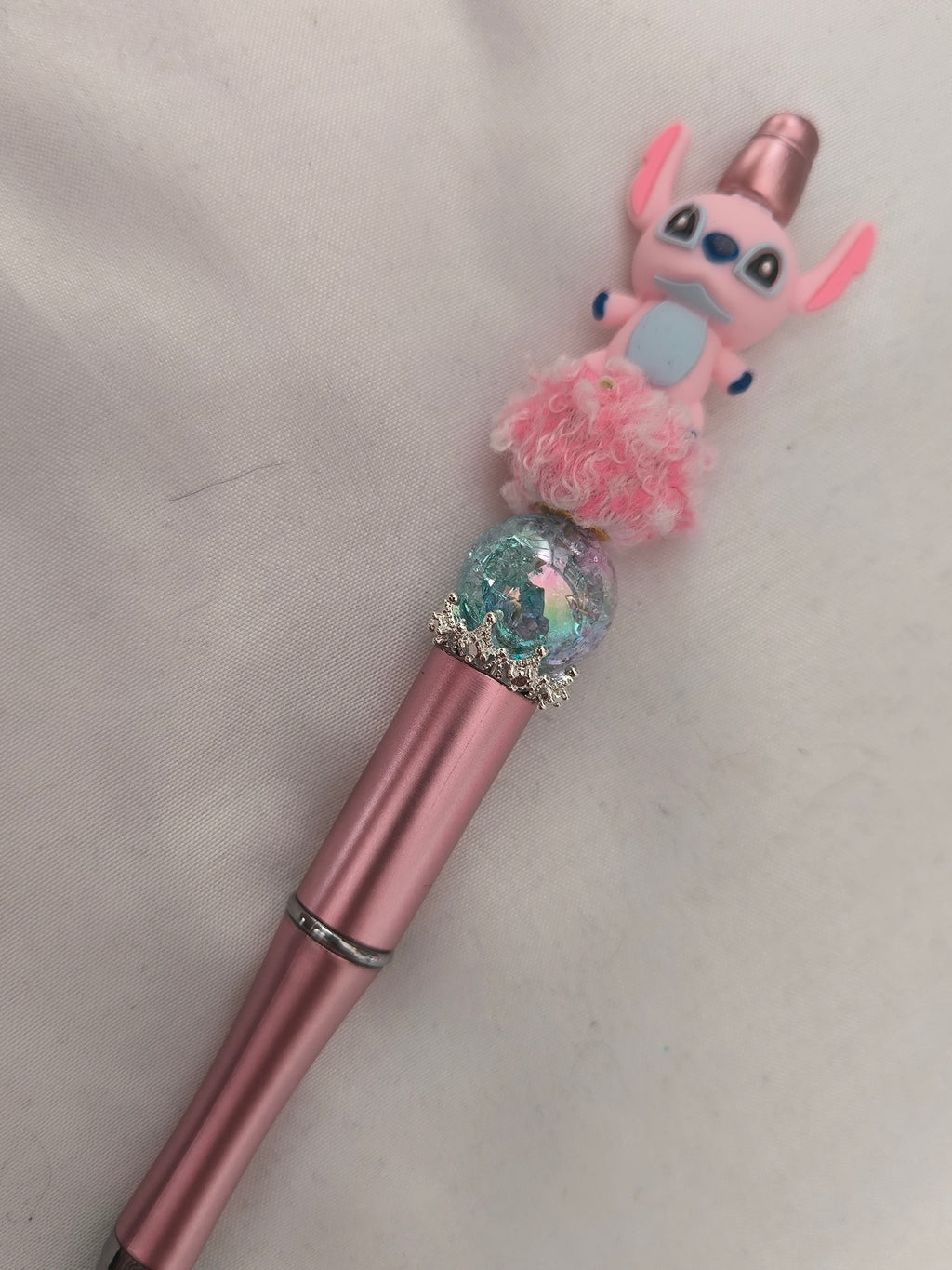 Stylo Angel Fait Main - Perles Acrylique & Pompom Rose