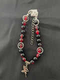 Bracelet Perles de Verre Noir & Rouge – Petite Fée Argentée Fait Main France