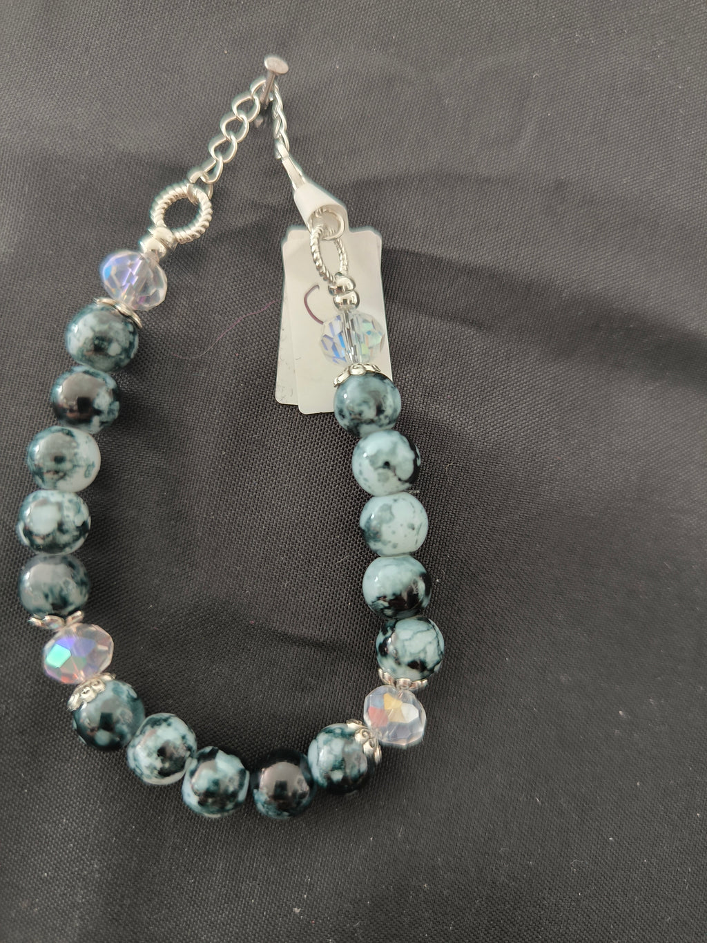 Bracelet Perles de Verre Grises & Déco Acier Inoxydable – Réglable Fait Main France