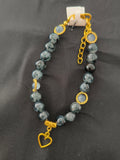 Bracelet Perles de Verre Gris Noir & Cœur Doré – Fait Main France