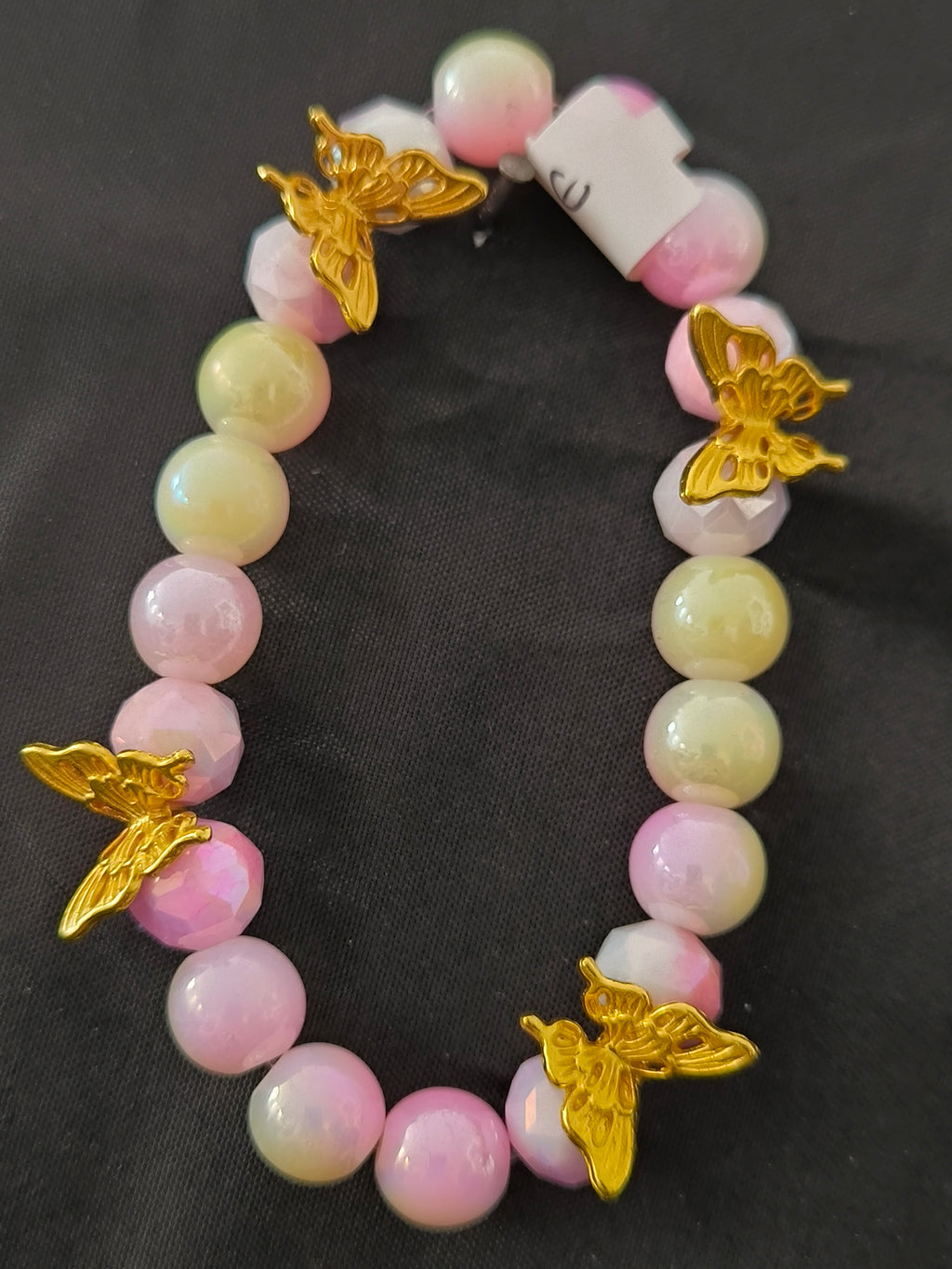 Bracelet artisanal perles de verre & acier inoxydable doré – Élastique | Les Créas de Steffy