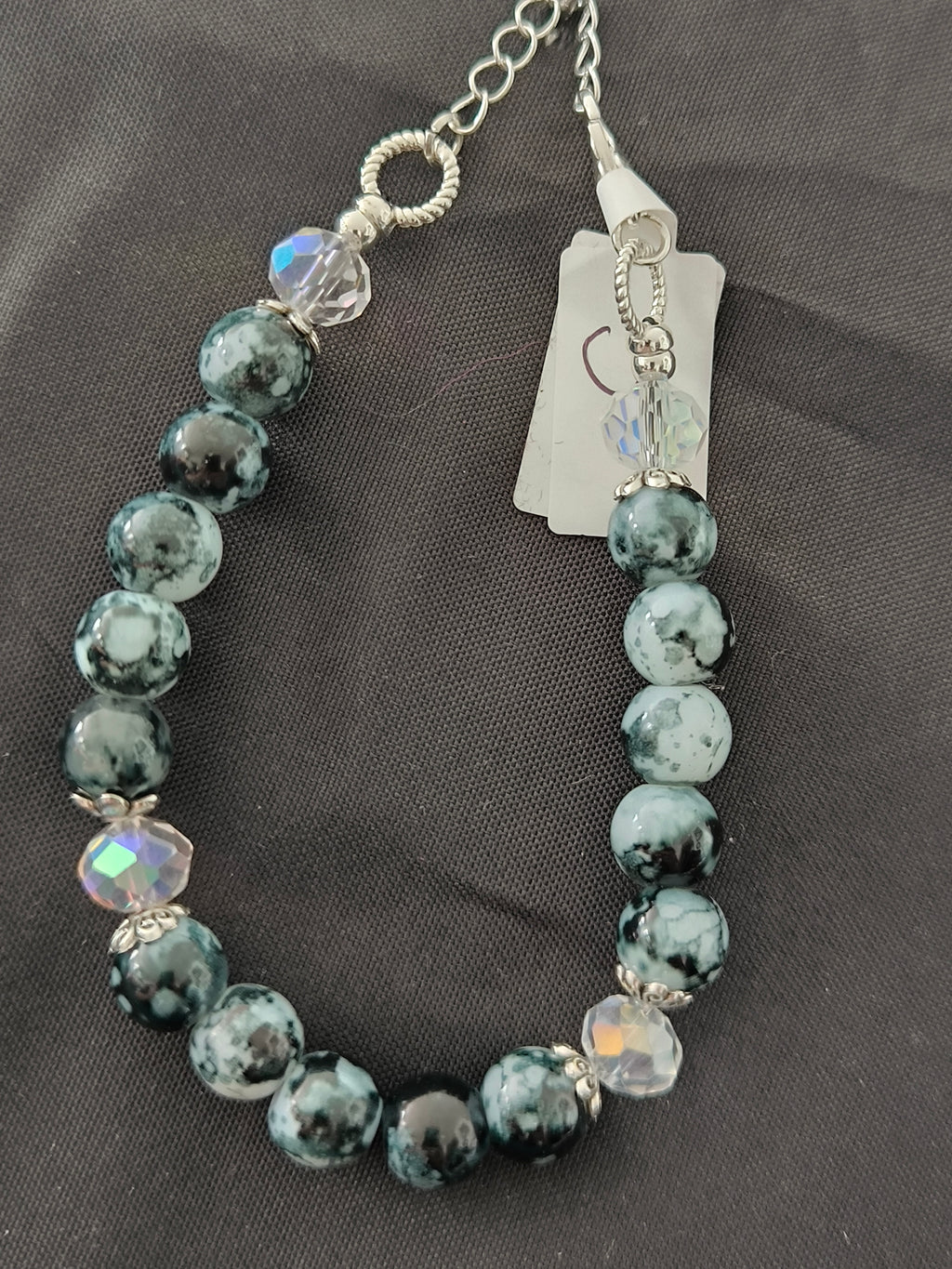 Bracelet Perles de Verre Grises & Déco Acier Inoxydable – Réglable Fait Main France