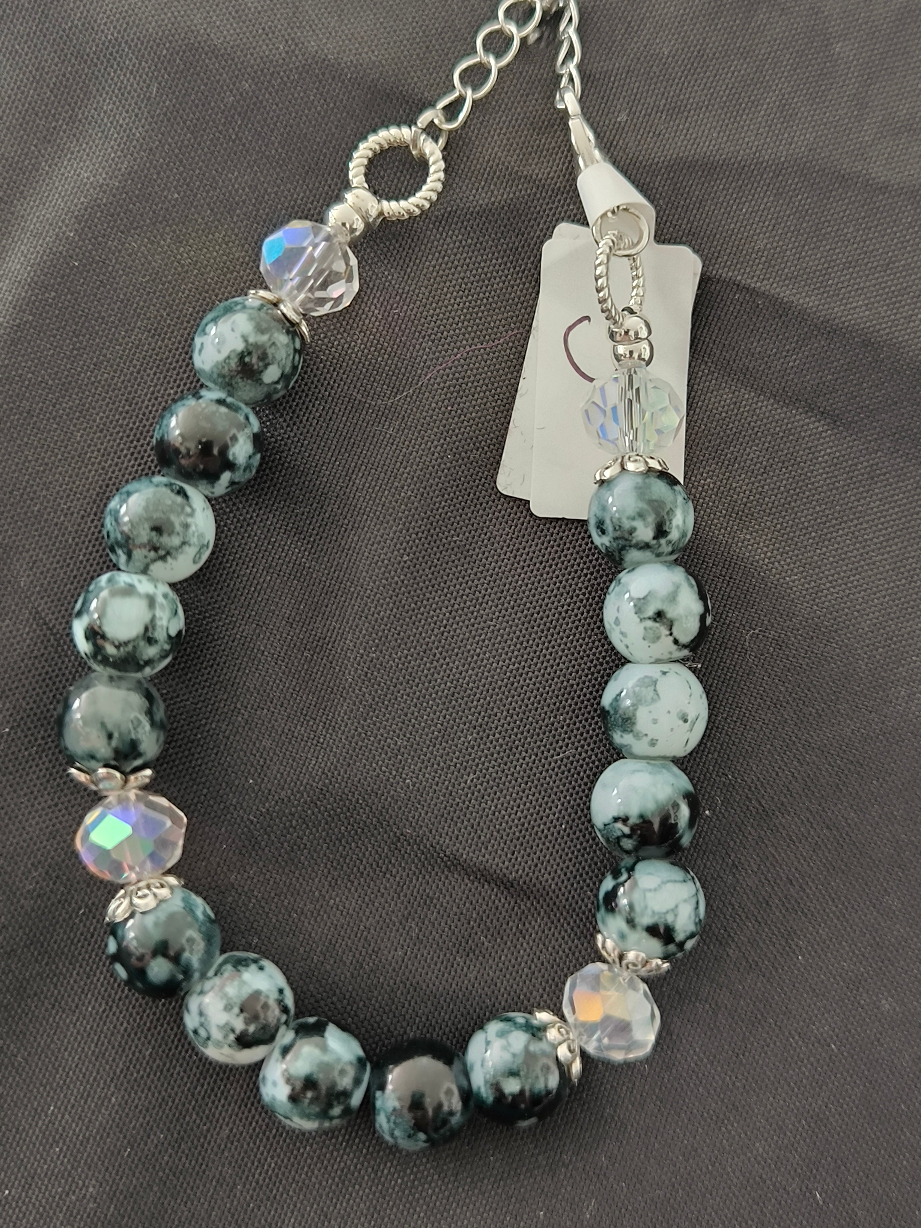 Bracelet Perles de Verre Grises & Déco Acier Inoxydable – Réglable Fait Main France