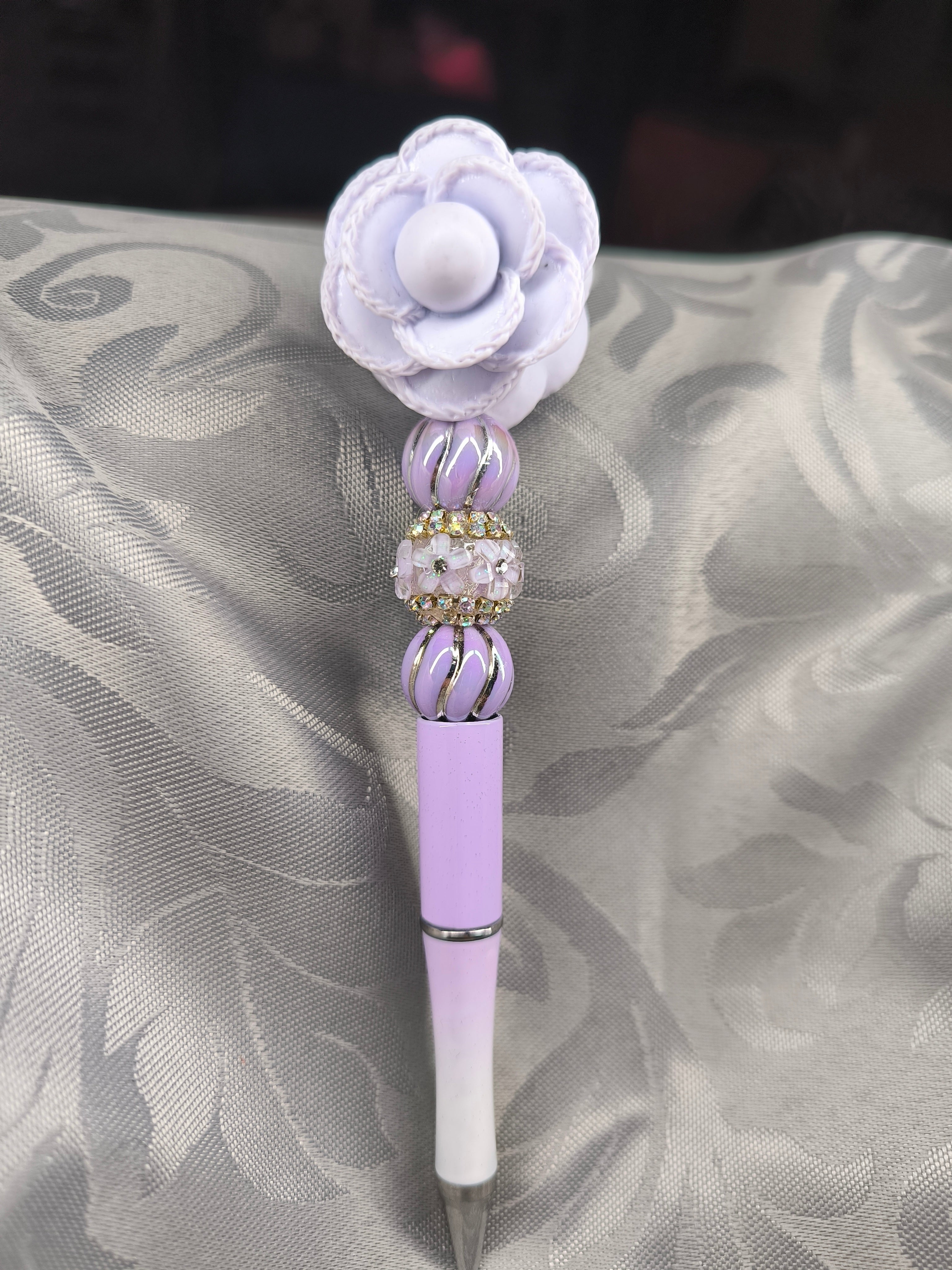 Stylos motif fleurs avec perles acrylique – Les Créas de Steffy