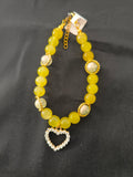 Bracelet en perles en verre fait main – Tons jaune & strass
