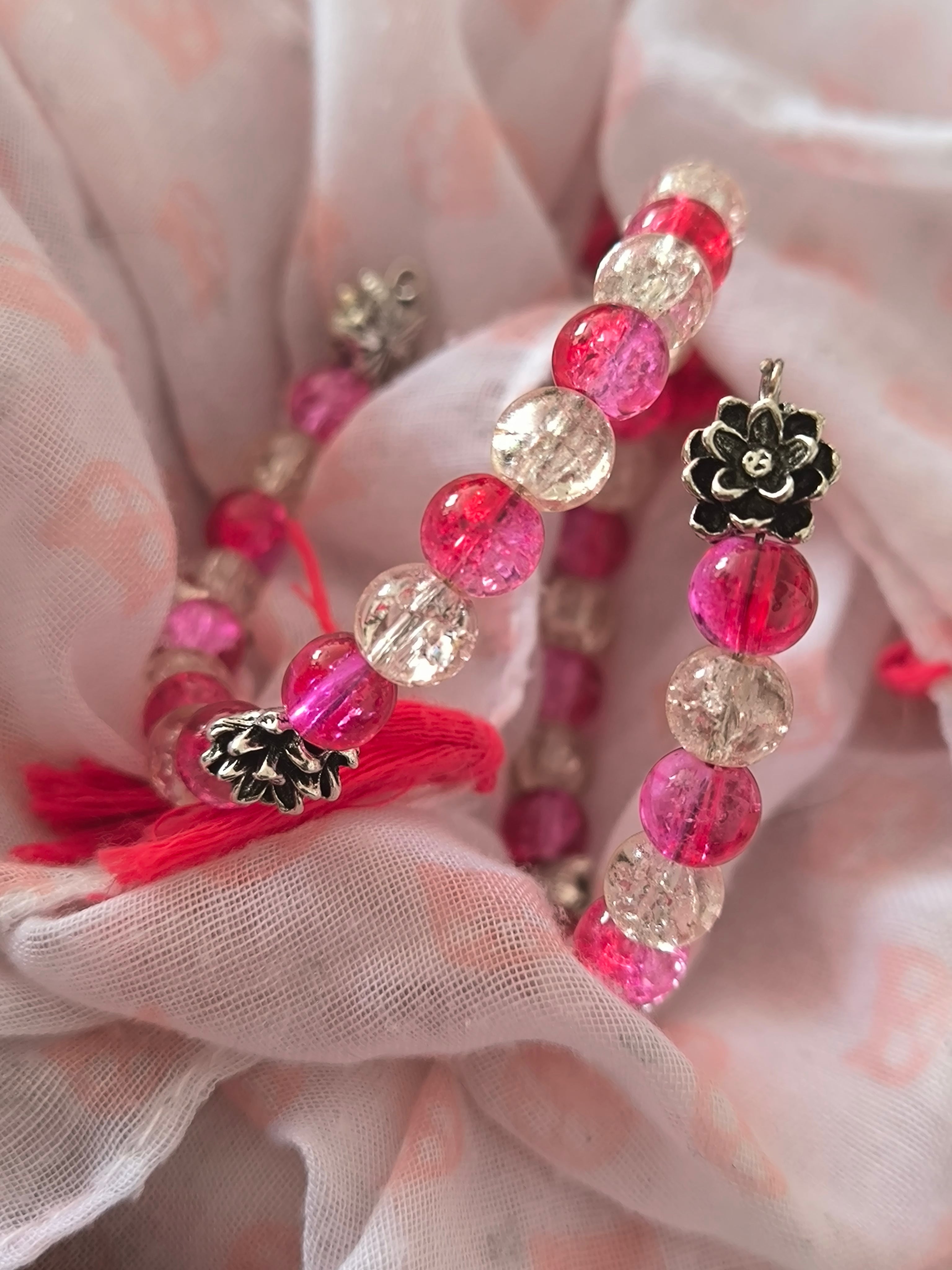 Bracelet Tour de Bras Perles de Verre & Fleurs Acier Inoxydable – Fait Main | Les Créas de Steffy