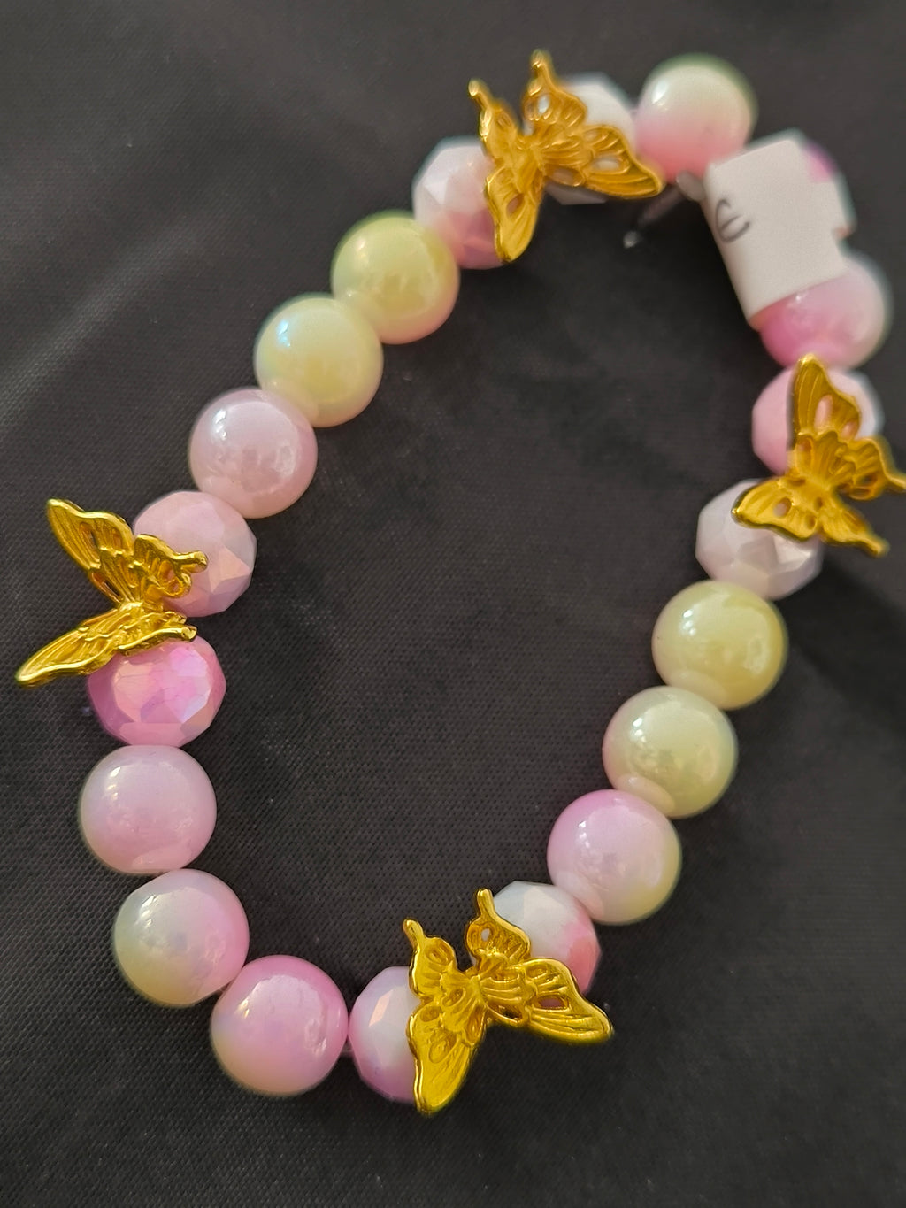 Bracelet artisanal perles de verre & acier inoxydable doré – Élastique | Les Créas de Steffy