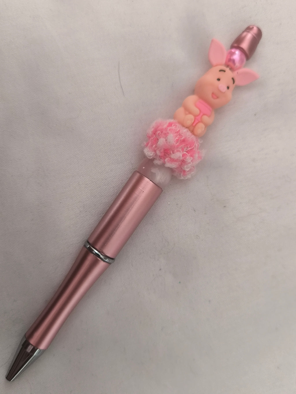 Stylo Porcinet Fait Main - Perles Acrylique & Pompom Rose