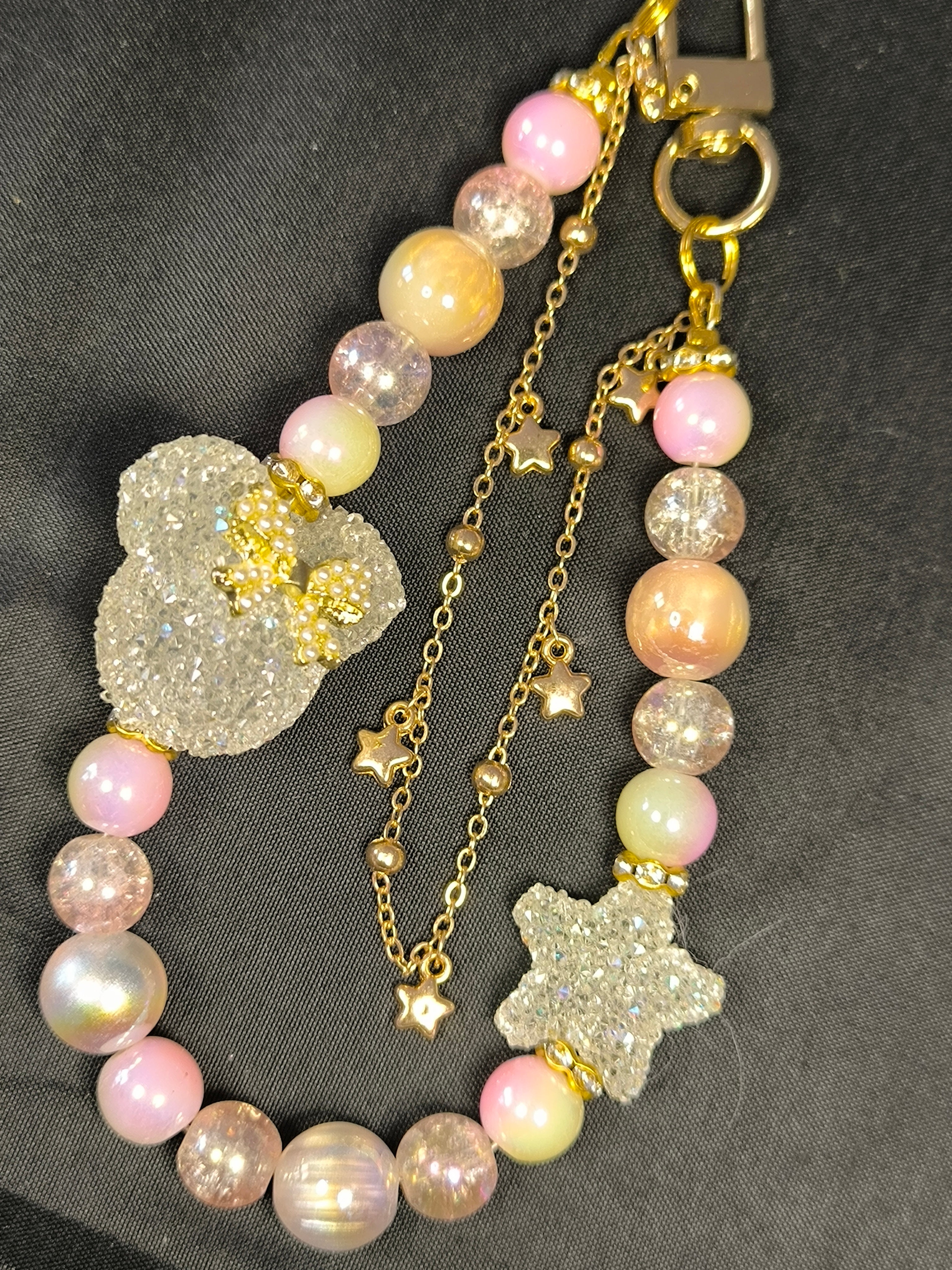 Bijou de téléphone & porte-clés fait main – Mickey, Étoile & Perles dorées