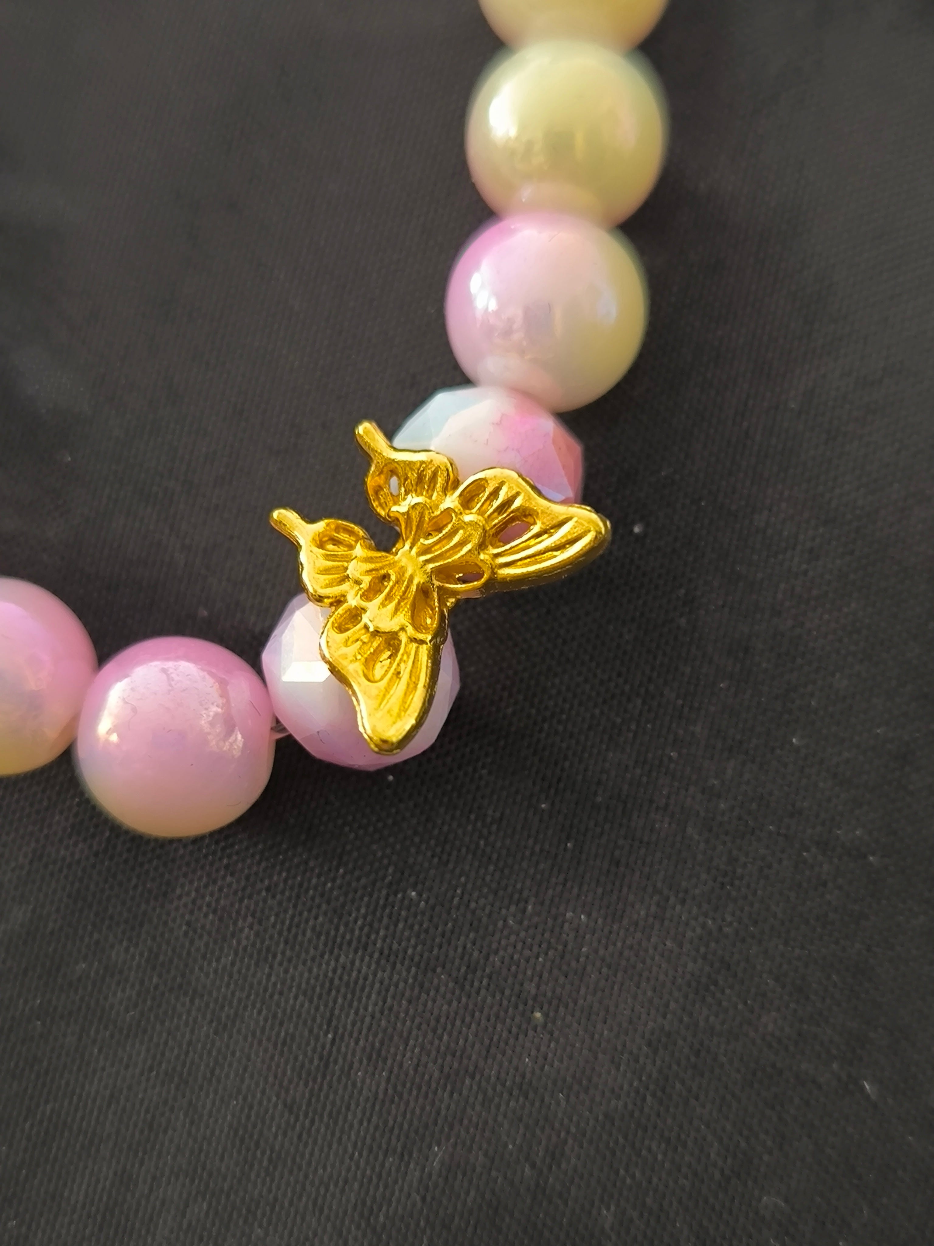 Bracelet artisanal perles de verre & acier inoxydable doré – Élastique | Les Créas de Steffy